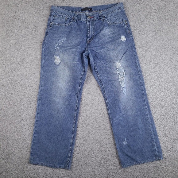 Vigoss Jeans Mens‎ 38x29.5 Blue Straight Distressed Cotton Hemmed - Picture 1 of 16